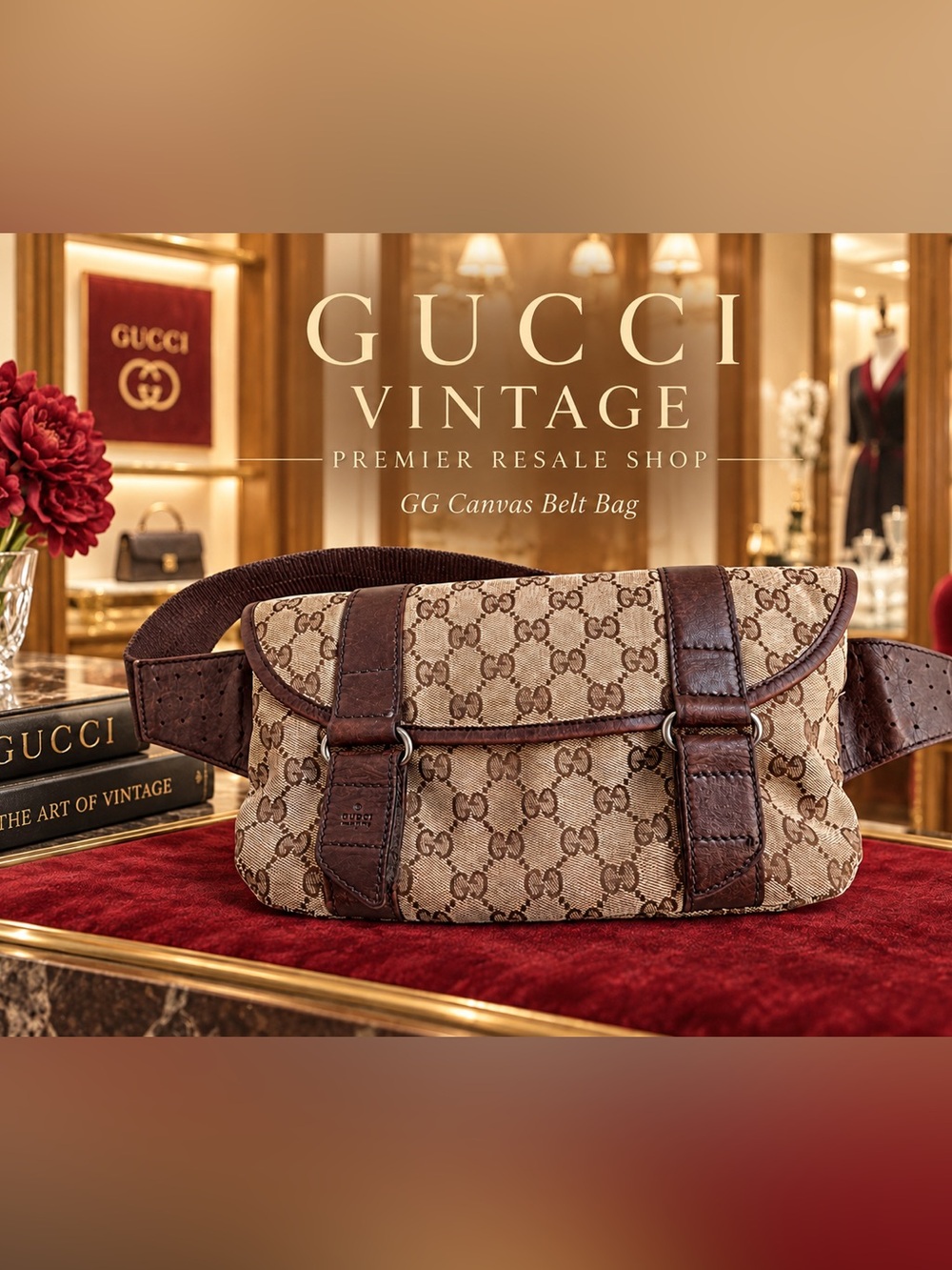 Gucci Vintage GG Canvas Belt Bag Waist Bag 145851 205027 Brown Leather Italy